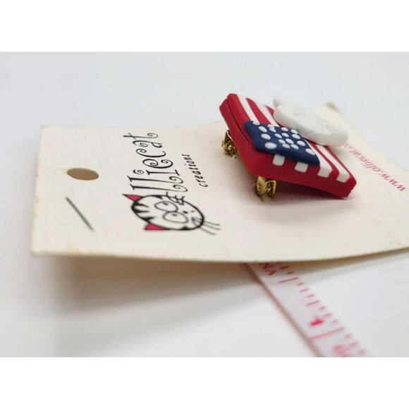 Flag & Heart Brooch Pin Olliecat Patriotic Handcrafted Clay Made in USA LI48 - Picture 4 of 4